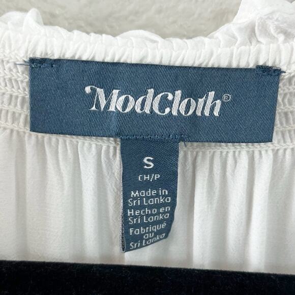 ModCloth Women’s White Poet Blouse Top Smocked Ruffle Long Sleeve Boho Small - Picture 5 of 6